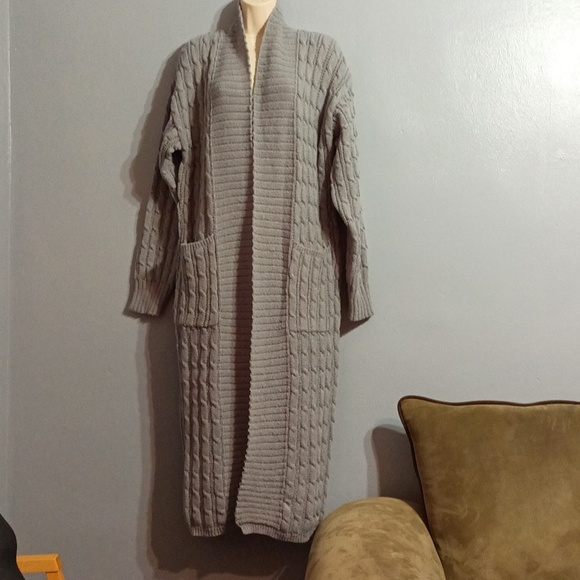 Grey 2XL women's long cardigan duster sweater - Picture 3 of 17